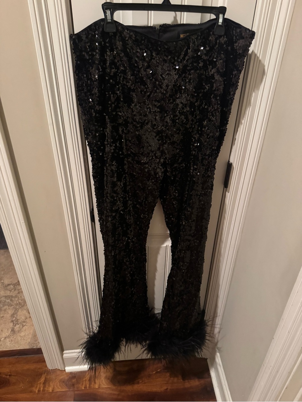 Fashion Nova Black Sequin Feather Detail Jumpsuit